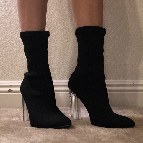 Black Booties With Clear Heels - Picture 2 of 3